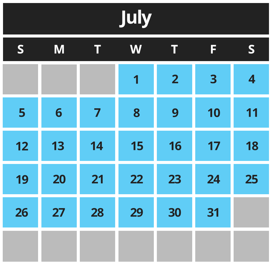 Paintball Calendar July 2026