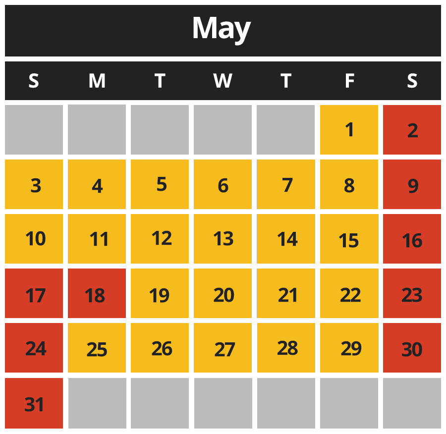 Paintball Calendar May 2026
