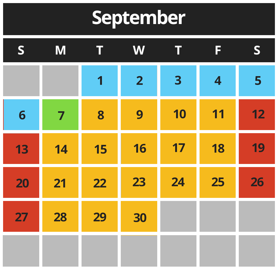 Paintball Calendar September 2026